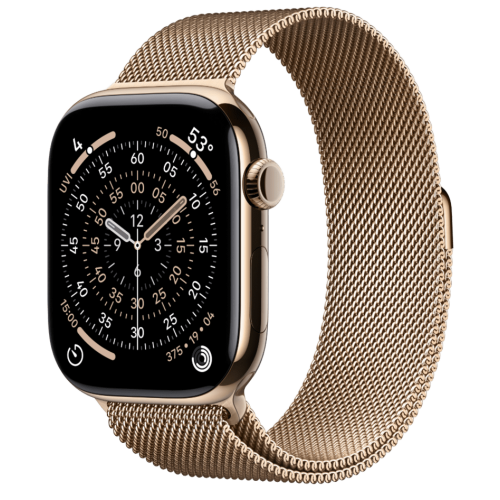 Apple Watch Series 11, 46 мм, Gold Titanium Case, ремешок Milanese Gold, размер SM