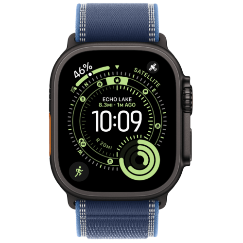 Apple Watch Ultra 3, 49 мм, Black Titanium, ремешок Trail цвета «синий/ярко-синий» S/M