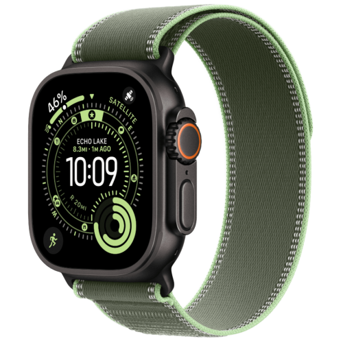 Apple Watch Ultra 3, 49 мм, Black Titanium, ремешок Trail цвета «зелёный/неон» S/M