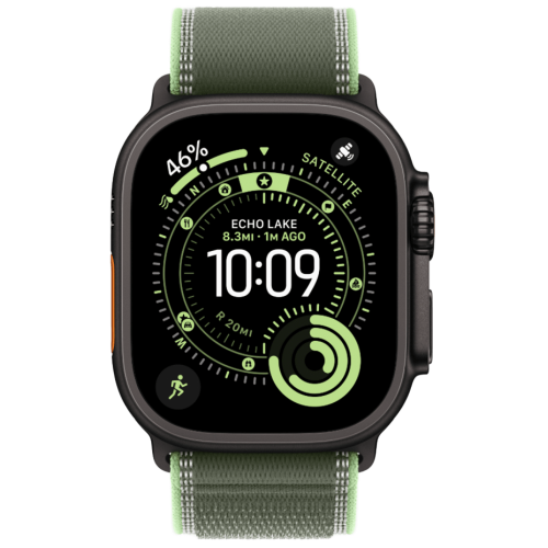 Apple Watch Ultra 3, 49 мм, Black Titanium, ремешок Trail цвета «зелёный/неон» S/M