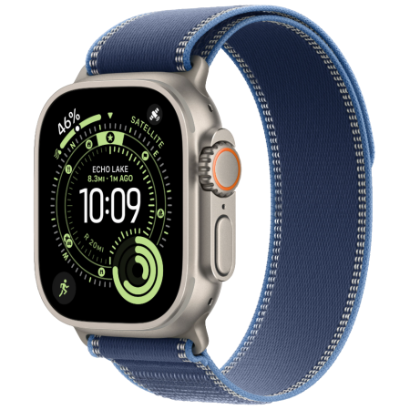 Часы Apple Watch Ultra 3, 49 мм, Natural Titanium, ремешок Trail цвета Blue/Bright Blue M/L