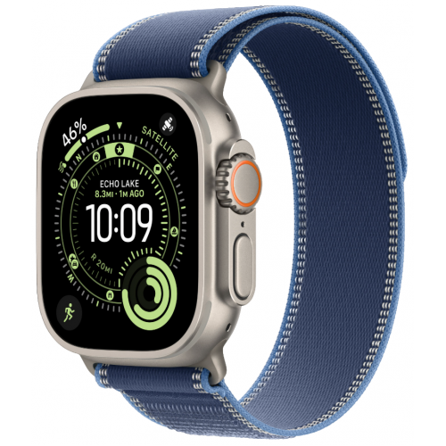 Apple Watch Ultra 3, 49 мм, Natural Titanium, ремешок Trail цвета «синий/ярко-синий» M/L