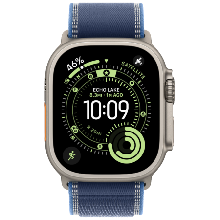 Часы Apple Watch Ultra 3, 49 мм, Natural Titanium, ремешок Trail цвета Blue/Bright Blue M/L
