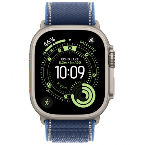 Apple Watch Ultra 3, 49 мм, Natural Titanium, ремешок Trail цвета «синий/ярко-синий» M/L
