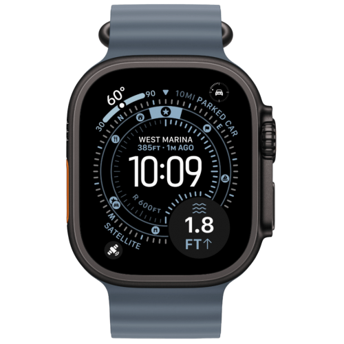 Apple Watch Ultra 3, 49 мм, Black Titanium, ремешок Ocean цвета «якорный синий»