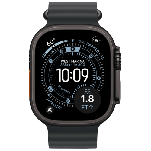 Apple Watch Ultra 3, 49 мм, Black Titanium, ремешок Ocean цвета «чёрного цвета»