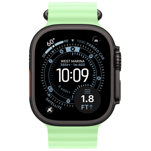 Apple Watch Ultra 3, 49 мм, Black Titanium, ремешок Ocean цвета «зелёный неон»