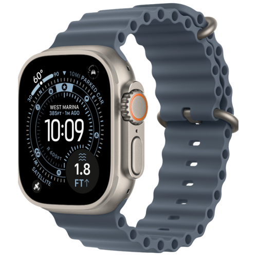 Apple Watch Ultra 3, 49 мм, Natural Titanium, ремешок Ocean цвета «якорный синий»