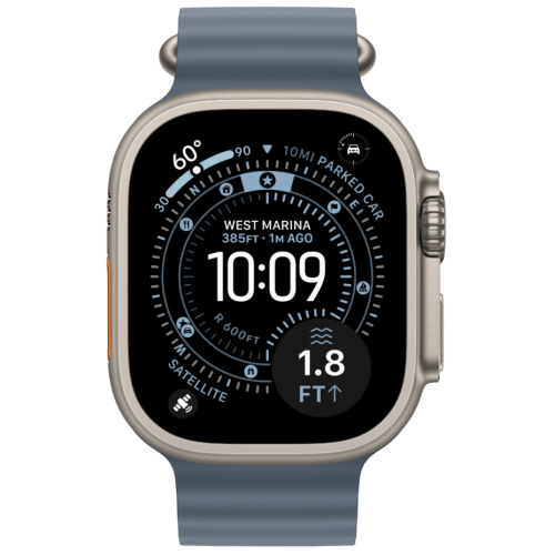 Apple Watch Ultra 3, 49 мм, Natural Titanium, ремешок Ocean цвета «якорный синий»