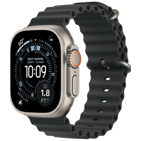 Часы Apple Watch Ultra 3, 49 мм, Natural Titanium, ремешок Ocean цвета Black