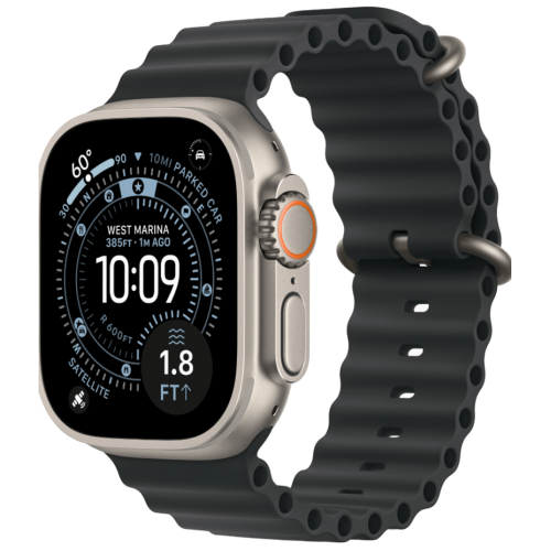 Apple Watch Ultra 3, 49 мм, Natural Titanium, ремешок Ocean цвета «чёрного цвета»
