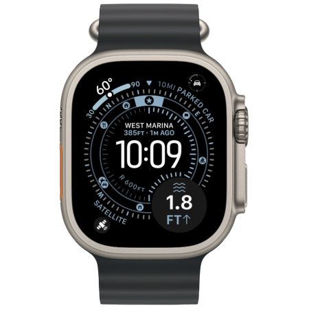Часы Apple Watch Ultra 3, 49 мм, Natural Titanium, ремешок Ocean цвета Black