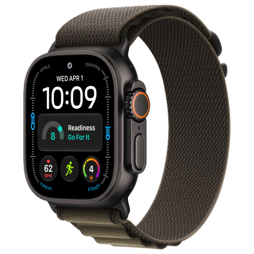 Apple Watch Ultra 4, 49 мм, Black Titanium, Dark Olive Alpine Loop (L)