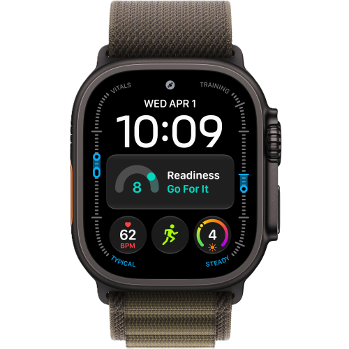 Apple Watch Ultra 4, 49 мм, Black Titanium, Dark Olive Alpine Loop (L)