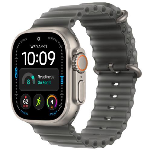 Apple Watch Ultra 4, 49 мм, Natural Titanium, Translucent Black Ocean Band