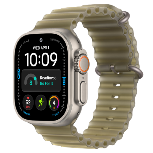 Apple Watch Ultra 4, 49 мм, Natural Titanium, Translucent Kelp Ocean Band