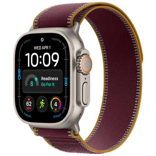 Apple Watch Ultra 4, 49 мм, Natural Titanium, Burgundy Trail Loop (S/M)