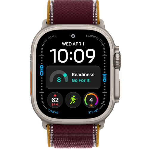 Apple Watch Ultra 4, 49 мм, Natural Titanium, Burgundy Trail Loop (S/M)