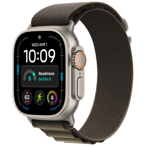 Apple Watch Ultra 4, 49 мм, Natural Titanium, Dark Olive Alpine Loop (M)