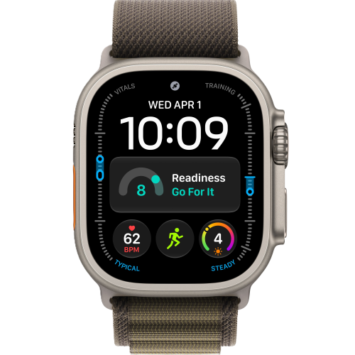 Apple Watch Ultra 4, 49 мм, Natural Titanium, Dark Olive Alpine Loop (M)