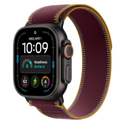 Apple Watch Ultra 4, 49 мм, Black Titanium, Burgundy Trail Loop (M/L)