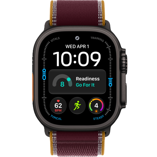 Apple Watch Ultra 4, 49 мм, Black Titanium, Burgundy Trail Loop (M/L)