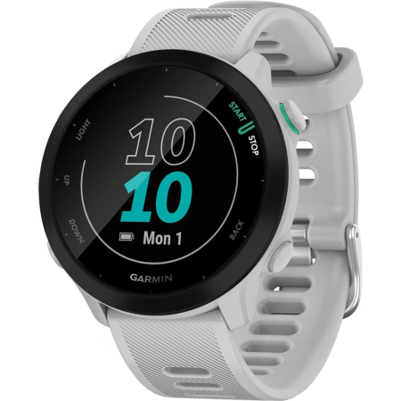 Умные часы Garmin FORERUNNER 55 42 мм, белый корпус, белый силиконовый ремень