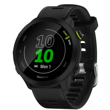 Умные часы Garmin FORERUNNER 55 42 мм, черный корпус, черный силиконовый ремень